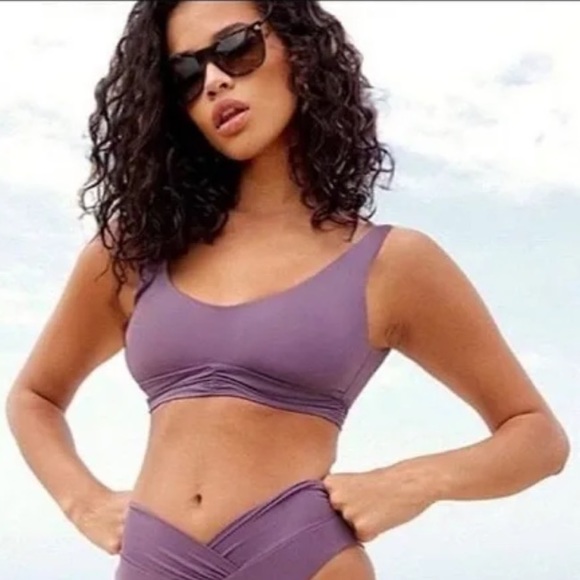 Riot Swim bikini top in cool gray “pico” style, xs, ruched, bandeau - Picture 6 of 8